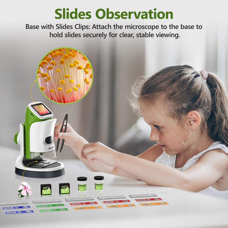 Kids Handheld Digital Microscope with Screen: STEM Science Kit Gift Toys | for Boys Girls Ages 4-12, Detachable Stand, 1000X Magnification, 4K Display, 32GB SD Card Included for Photos and Videos