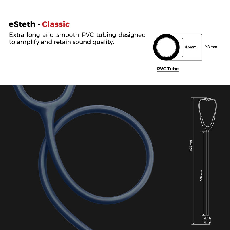 [Australia - AusPower] - eSteth Classic Stethoscope - Sensitive Chest Piece for Monitoring Amplified Heart & Lung Sounds - Lightweight, Flexible Stethoscope Tubing - Extra Ear Tips & Non-Chill Ring - 32" Long, Navy Blue 