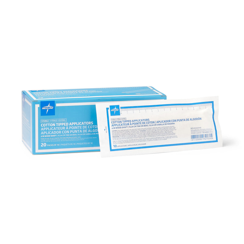 [Australia - AusPower] - Medline Sterile Cotton-Tipped Wood Applicator, 6" (Pack of 200) 