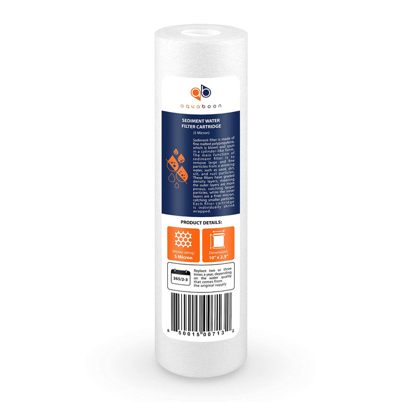 Aquaboon 5 Micron 10 x 2.5 House Water Filters Cartridges Set of 3 | Sediment & Carbon Filter Replacements Compatible with WHKF-WHWC, P5, WHKF-GD05 3 Count (Pack of 1)