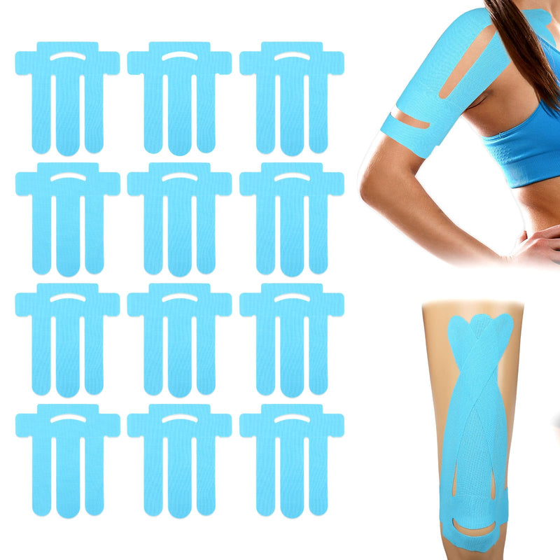 12pcs Kinesiology Tape for Shoulder, Precut Breathable Waterproof Kinesiology Tape for Knees Shoulder Sports Support Muscle Protection (Blue) Blue