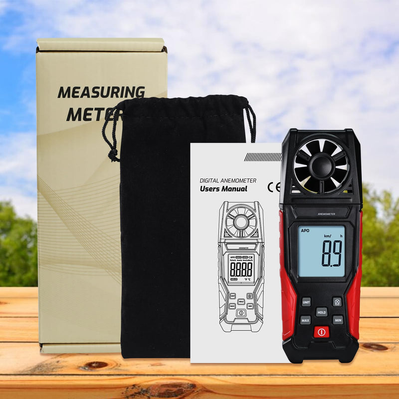 [Australia - AusPower] - Digital Anemometer Handheld Wind Speed Meter – Measures Wind Speed in m/s, km/h, ft/min, mph, Knots & Air Temperature – Max/Min, Data Hold, Backlit Display – for HVAC, Sailing, Weather, Drone Flying 