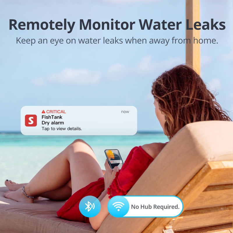 SwitchBot WiFi Water Leak Detector, Smart Water Sensor with 100dB Adjustable Alarm&App Alerts, IP67 Waterproof, Detector for Home with 3.28ft Sensing Cable, No Hub Required (Support 2.4G) (3, White) 3.0