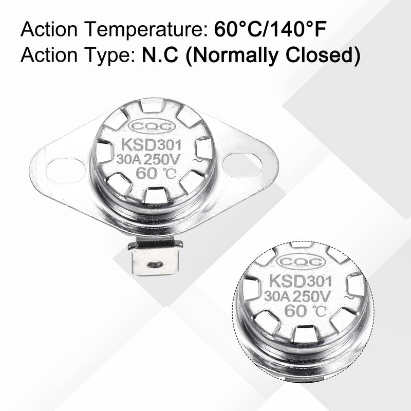 [Australia - AusPower] - uxcell 2 Pcs KSD301 Thermostat 60°C/140°F 30A Normally Closed N.C Adjust Snap Disc Temperature Switch with Terminal Wire for Microwaves,Oven,Coffee Maker,Ceramic Material 