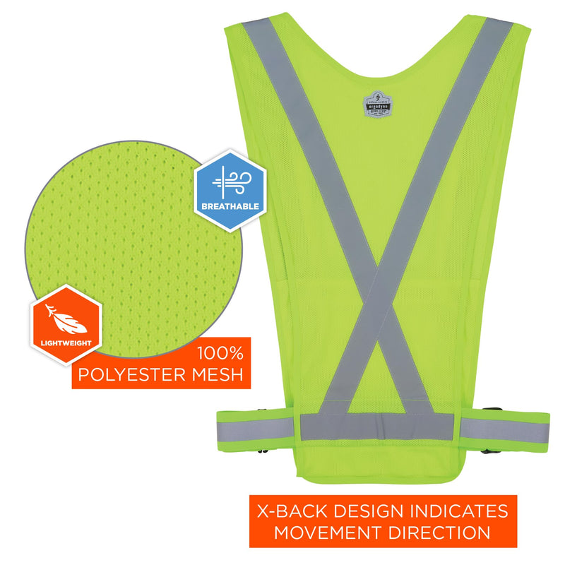Ergodyne GloWear 8045X Hi Vis Safety Vest, Reflective X Back Design, Adjustable Waistband, Front Zipper Pocket