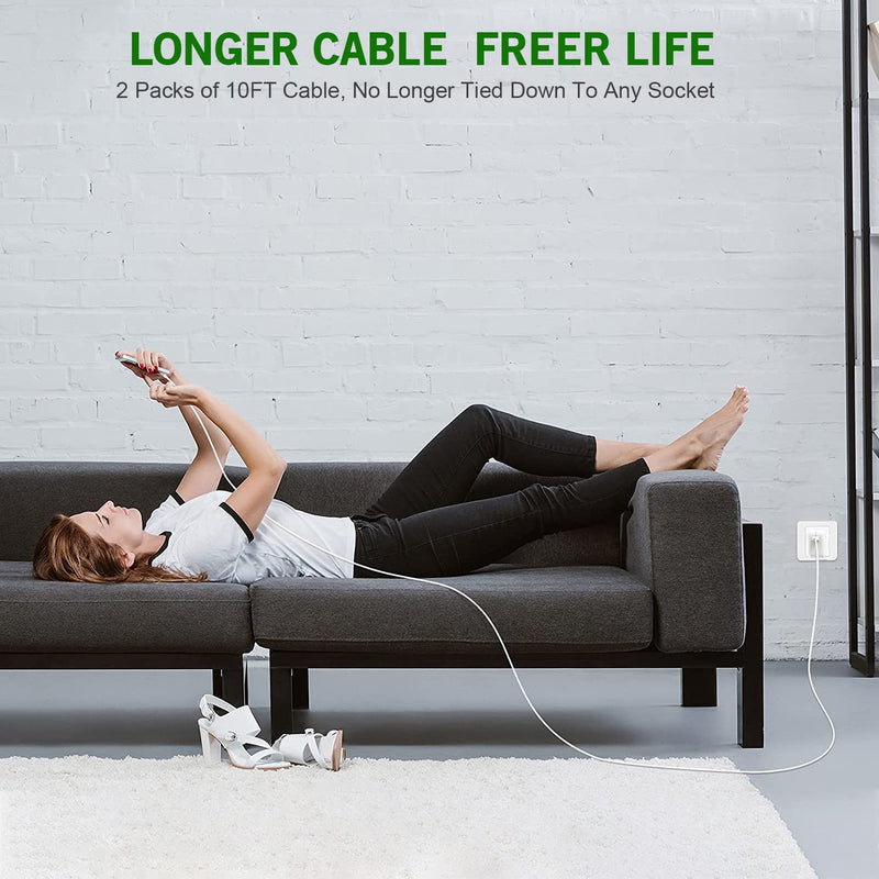[Australia - AusPower] - iPad Charger, [MFI Certified] 2Pack Long 10FT Lightning Cord Charger Fast iPad Charging Foldable Portable Plug USB Wall Charger Block for iPad 9th 8th Generation,iPad Mini 5, 4, Air,Pro,iPhone,Airpods 