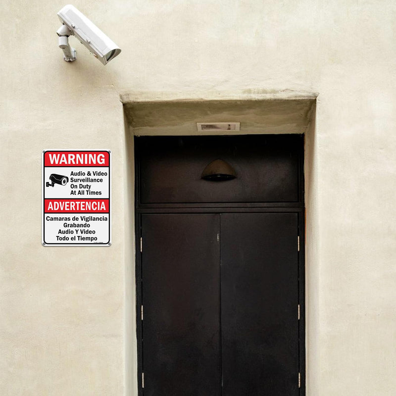 GicnKeuz Audio & Video Surveillance on Duty at All Times signs,10 x 7 Inches Safety Warning Sign .040 Reflective Aluminum,Waterproof and Fade Resistant,4 Pre-drilled holes,Easy to Install, Indoors and Outdoors Use(4-pack) 10 x 7 Inches - 4 packs