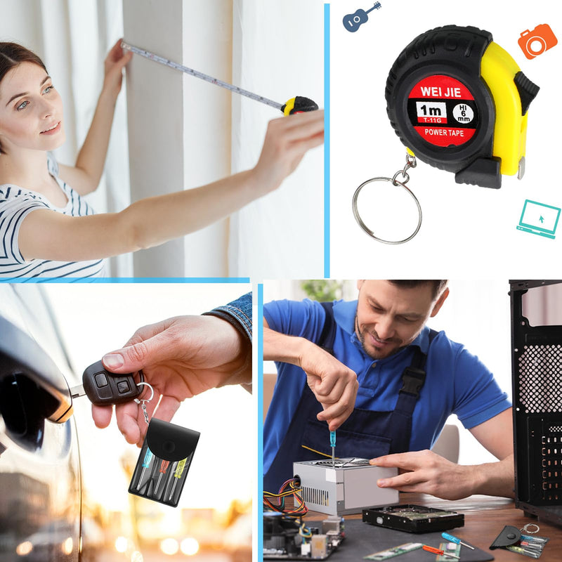 Jutom 24 Pcs Mini Screwdriver Set Mini Tape Measure Keychains Bulk Mini Tool Set Adult Tool Party Prize for Men Father's Gifts