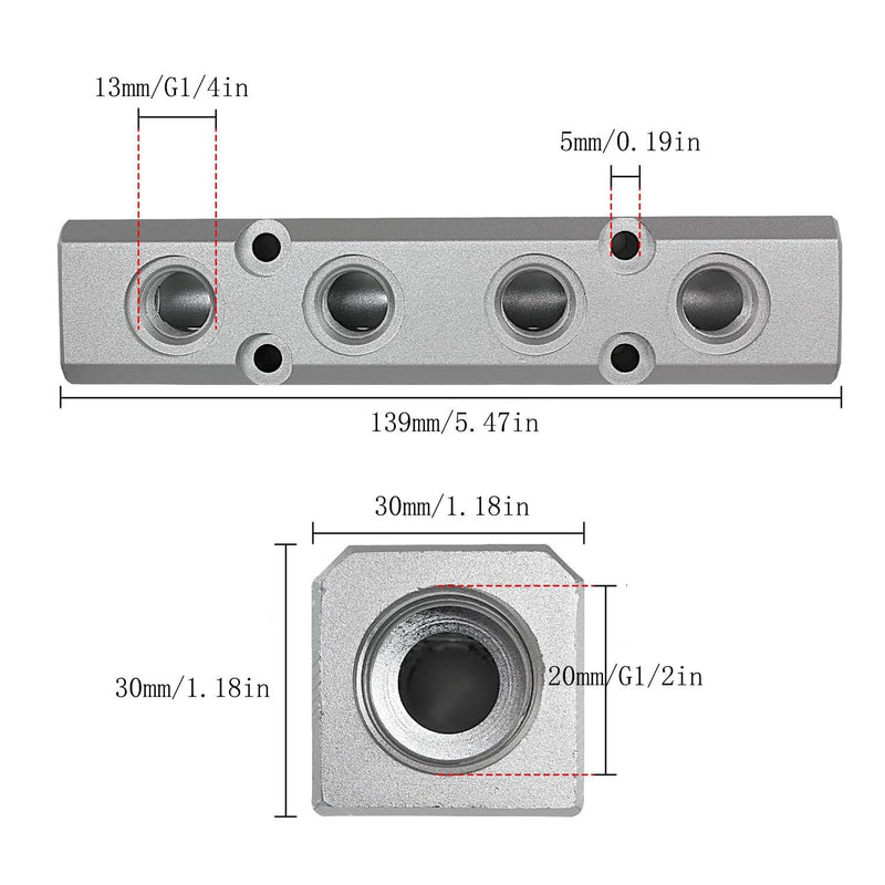 [Australia - AusPower] - 4 Way Pneumatic Manifold Air Distribution Block, Aluminum Alloy Air Compressor Manifold Distribution Block, G1/2 Supply Port, G1/4-Inch Output Port (4 Way 6 Port) 4 Way 6 Port 