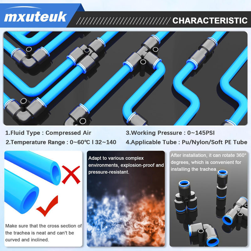 [Australia - AusPower] - mxuteuk 1/4 Inch OD Push to Connect Fittings 1/4 Inch Quick Connect Fittings Air Hose Fittings Pneumatic Fittings Kit for 1/4 inch Tube (30PCS) Blue 