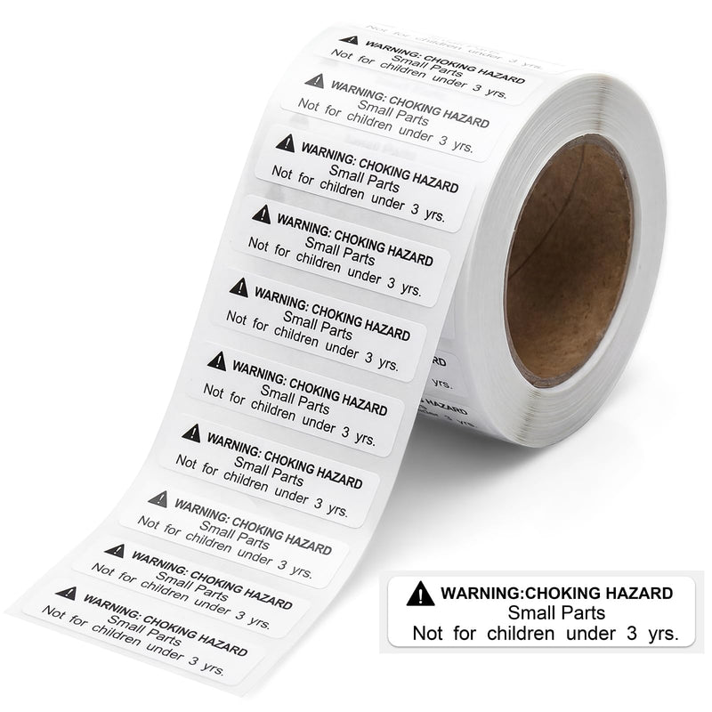 1000 Pcs Choking Warning Hazard Labels - 1.5 x 0.4 Inch Small Parts Not for Children Under 3 Years Stickers Adhesive Labels for Packing Shipping (White) White