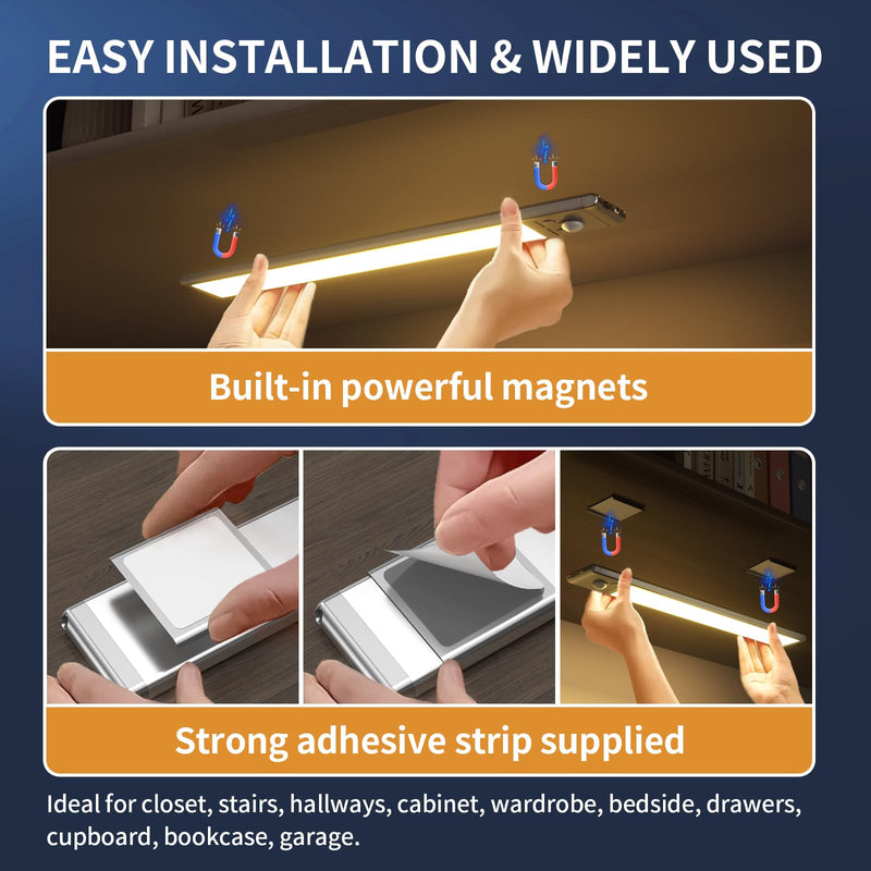 Under Cabinet Lights,76 LED Operated Motion Sensor Light Indoor,1500mAh USB Rechargeable Closet Lights, 6 Pack Magnetic Dimmable Closet Lights，Wireless Under Counter Lights for Kitchen, Stairs. 9.5inch-6Pack..