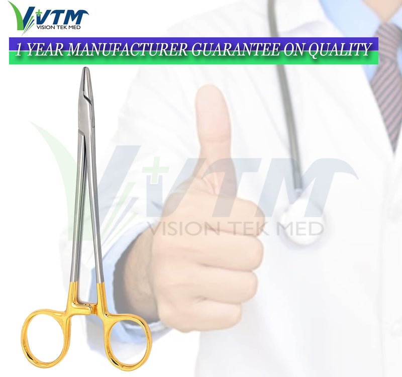 [Australia - AusPower] - 10 Inch TC Mayo Hegar Needle Holder Driver with Tungsten Carbide Inserts and Gold Rings Premium Grade Instrument 