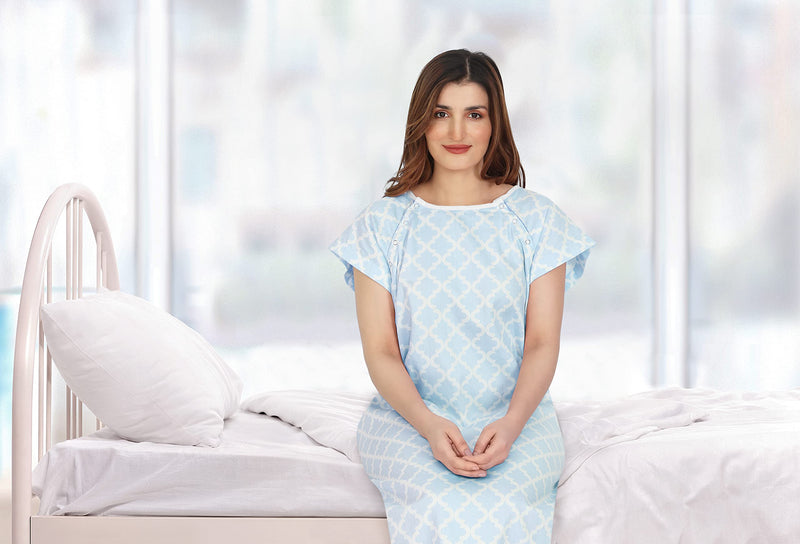[Australia - AusPower] - NY Threads Women's Hospital Gown Soft and Stylish Patient Gown, Large-X-Large, Moroccon Tile Blue 