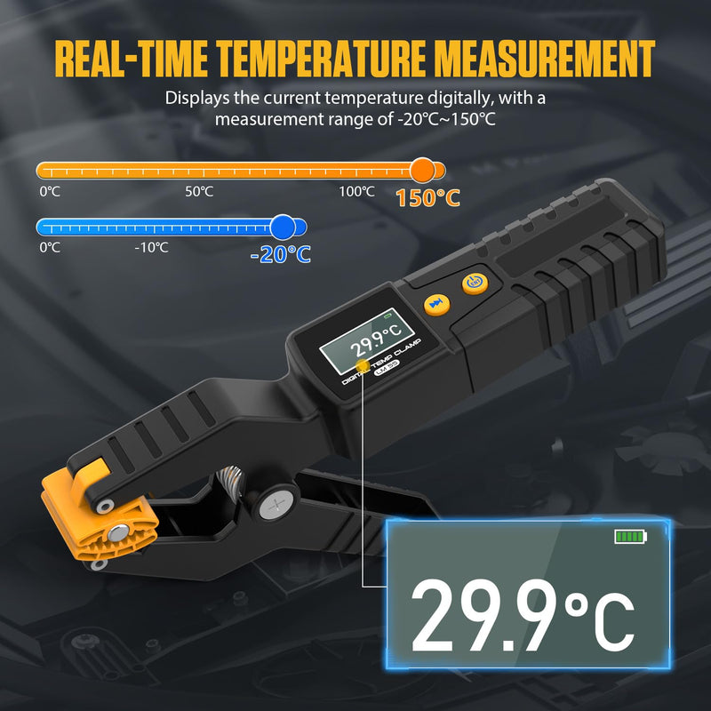 [Australia - AusPower] - Digital Temp Clamp,LM55 HVAC Temperature Clamp Meter,Clamp HVAC Thermometer with High Precision Sensor, Measurement Range of -20 to 150°C,Data Waveform Display 