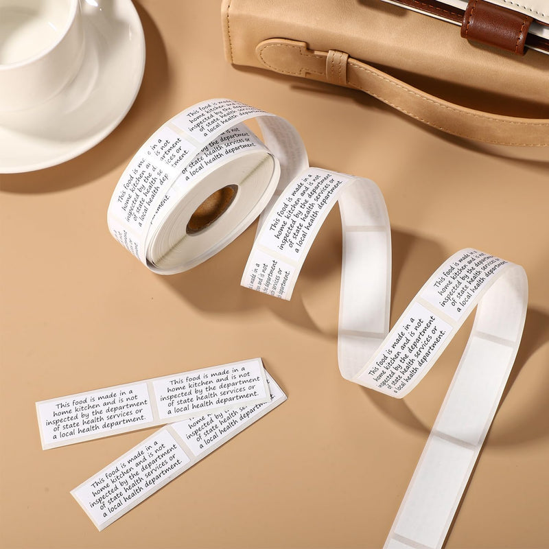 500pcs Cottage Food Law Labels Stickers, 2x1in Square Thermal Printed Adhesive Baked Bread Jam Jar Labels Made in Home Kitchen Baking Inspection Statement for Homemade Bakery Food Packaging