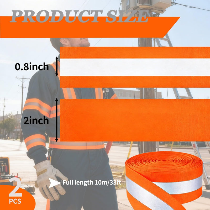 2" x 66ft Reflective Ribbon, 2 cm Reflective Width High Visibility Reflective Strip, Silver Florescent Safety Webbing for Walking Cycling Clothes Backpacks Pet Collars (Orange) Orange 2pcs 2" x 66 FT