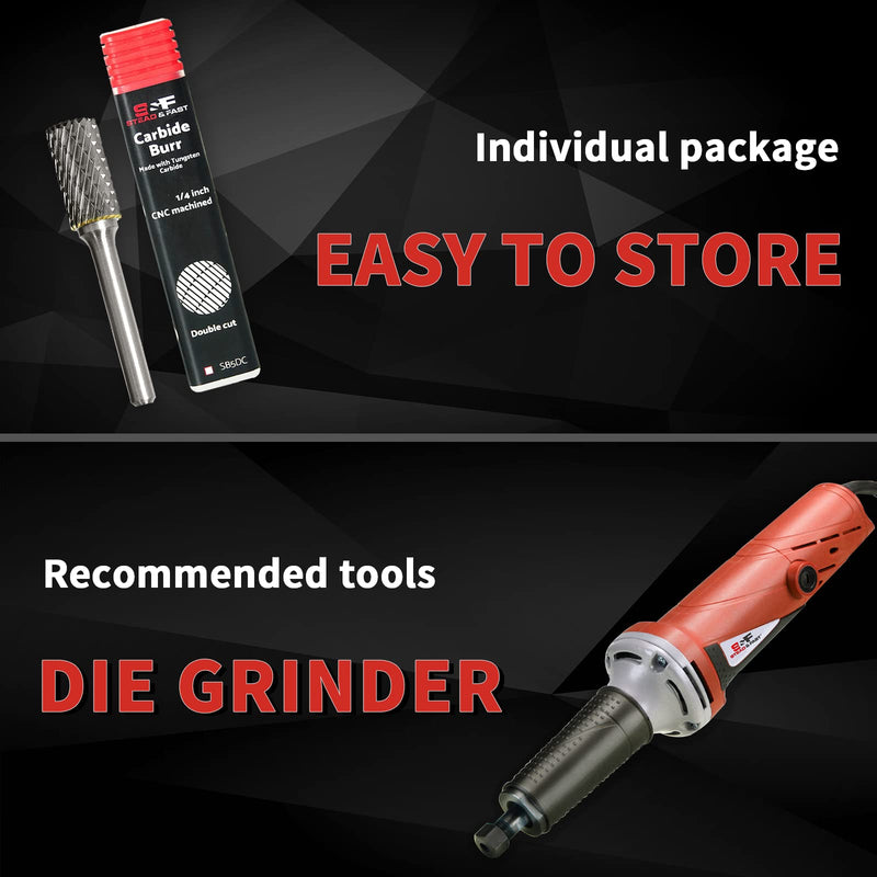 [Australia - AusPower] - S&F STEAD & FAST Carbide Burr with ¼ Shank ½ Cutter Dia 1 Length, Professional Grade Tungsten File, Die Grinder Bit for Electric or Air Die Grinder, Cylinder End Cut, Grinding Burr bit for Metals SB5DC 