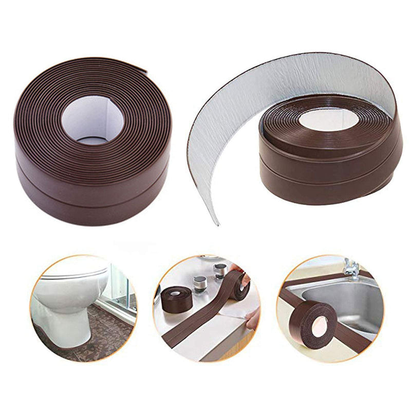 2 Pack Caulk Strip Sealing Strip PE Self Adhesive Waterproof Tape for Bathtub Bathroom Shower Toilet Kitchen and Wall Sealing 11 Ft Length (Brown Tape) Brown Tape