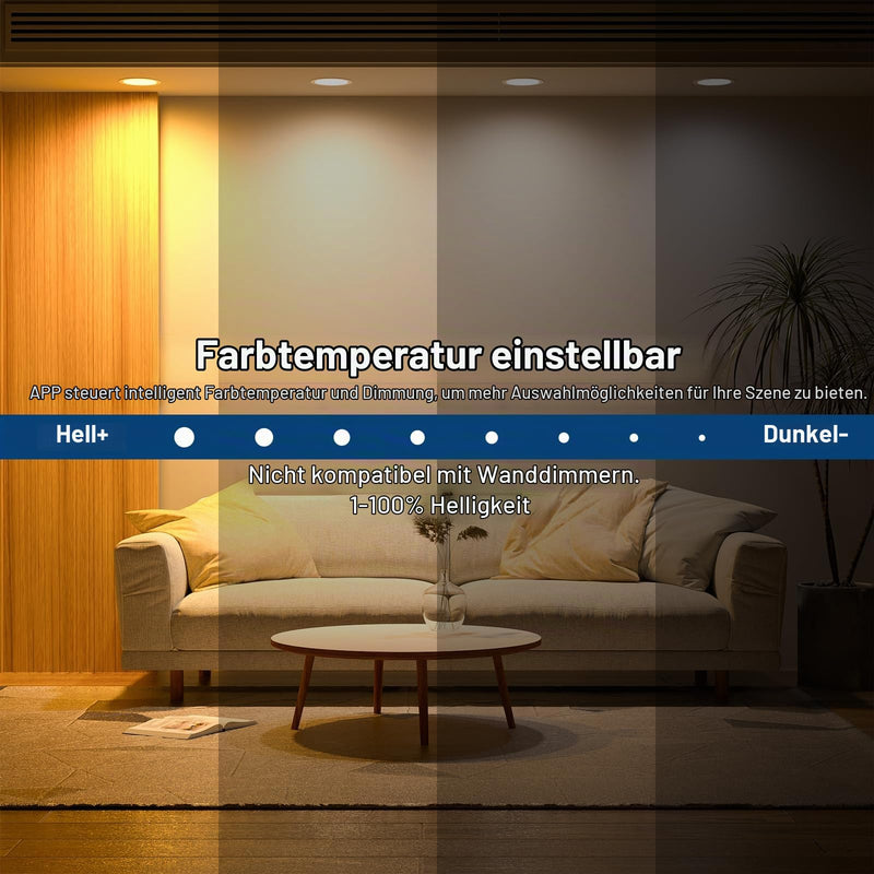 ChangM LED Recessed Spotlight 230 V Alexa Smart LED Spot Dimmable with App Bluetooth Ceiling Spotlights Flat 8 W IP44 3 Inch Ceiling Light Warm White to Cool White 2700 K - 6000 K Recessed Lights Set of 8 8w Ø68-85mm-8 Pack