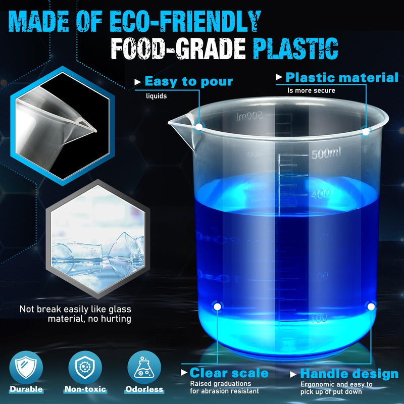 [Australia - AusPower] - moveland Plastic Graduated Cylinders and Beakers with 5 Pipettes, 10ml 25ml 50ml 100ml Cylinders, 50ml 100ml 250ml 500ml 1000ml Beakers, Ideal for DIY and Kids Science Lab 