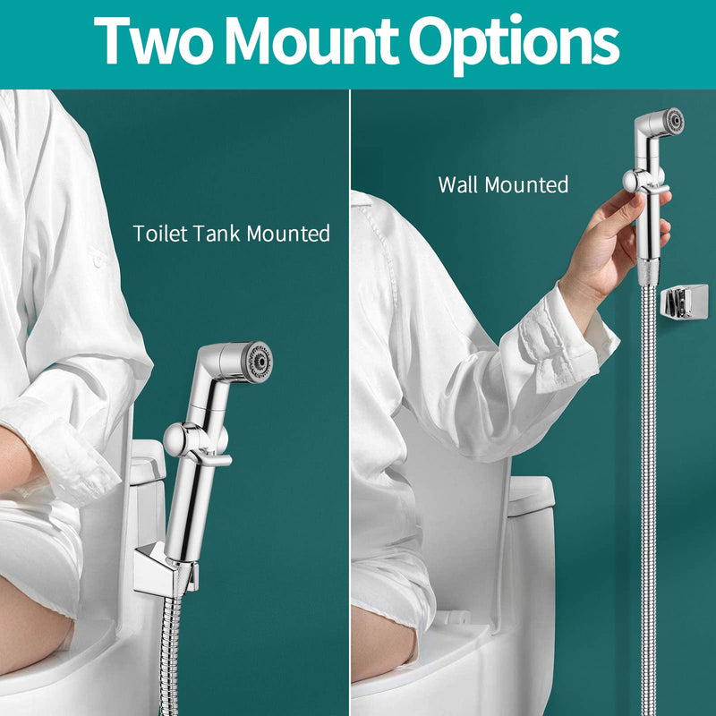 MIAOHUI Muslim Shower, Handheld Bidet Sprayer for Toilet, Cloth Diaper Sprayer, Health Faucet, Bum Gun with Hose and Holder, Wall or Tank Mount(Chrome) Chrome