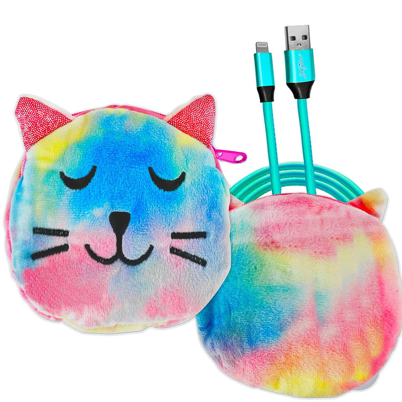 [Australia - AusPower] - 3-Piece Smartphone Accessory Kit for Kids – Flexible Tripod, 6ft. Charging Cable, Plush Cat Carrying Case (Lucky Kitty) – Vlogging, Influencer Kit for Kids Lucky Kitty Pouch 