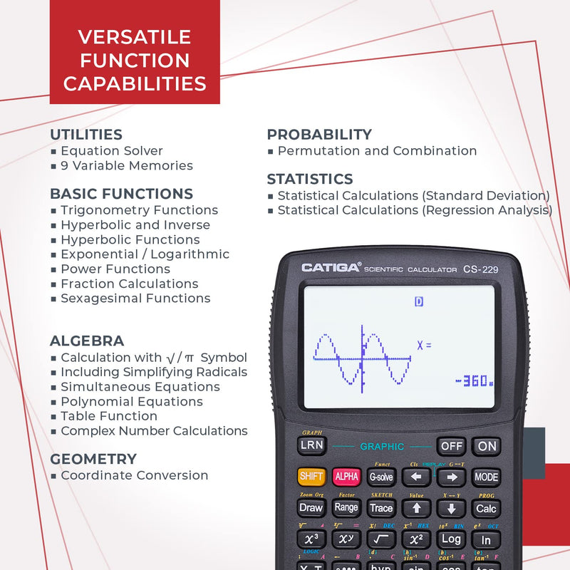 [Australia - AusPower] - CATIGA Scientific Calculator with Graphic Functions - Multiple Modes with Intuitive Interface - Perfect for Students of Beginner and Advanced Courses, High School or College 1) Black 