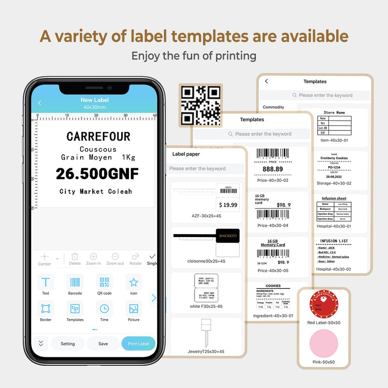 Memoqueen M110 Label Makers - Portable Bluetooth Thermal Label Maker Machine,Label Printer for Name, Barcode, Clothing, Jewelry, Retail, Mailing, for Android & iOS, with 1Pack 40×30mm Label, White