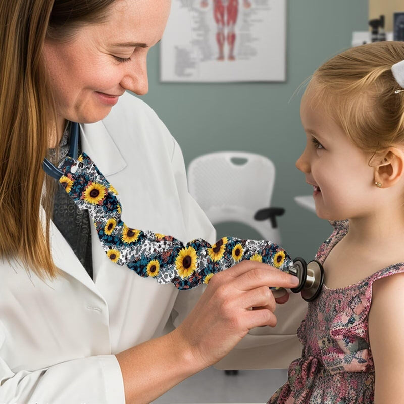 [Australia - AusPower] - Sunflower Leopard Stethoscope Cover Sleeve Animal Nurse and Doctor Stethoscope Covers Set of 2 Stethoscope Protective Cover Soft Fabric Stethoscope Accessories Sunflower Leopard 