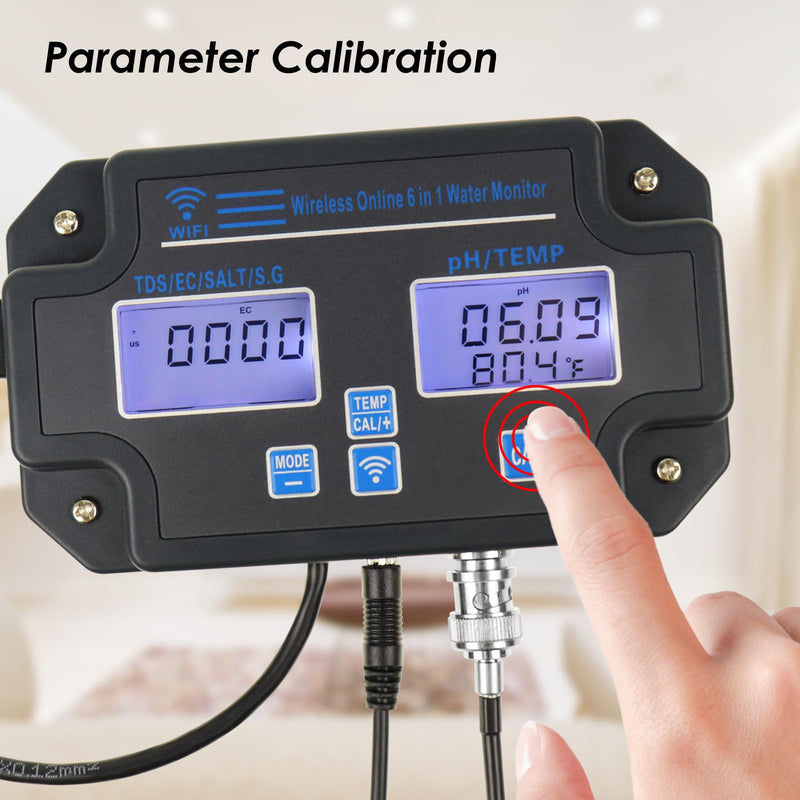 [Australia - AusPower] - 6 in1 PH Meter for Water Hydroponics Accuracy Digital PH Tester pH/EC/TDS/Salt/SG/Temperature Meter with Wireless Wi-Fi PH Monitor via Mobile APP for Household Drinking, Pool and Aquarium 