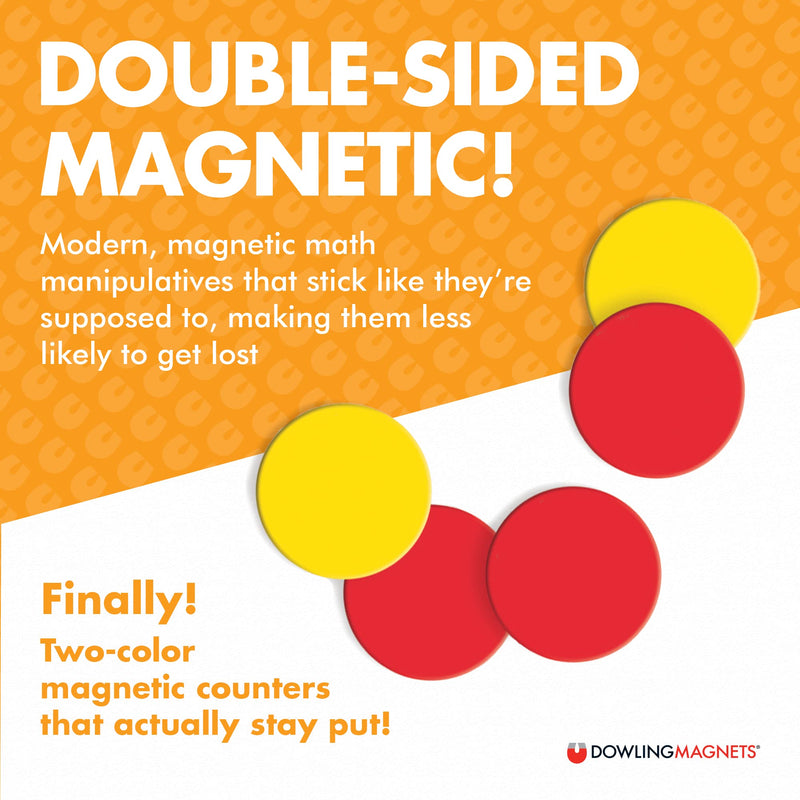 [Australia - AusPower] - Dowling Magnets Magnetic Two-Color Counters (Red/Yellow, 1 inch Diameter Each), Set of 200. Item 732190. Counters for Kids Math/Math Counters for Kids/Magnetic Math Manipulatives/Montessori Math 