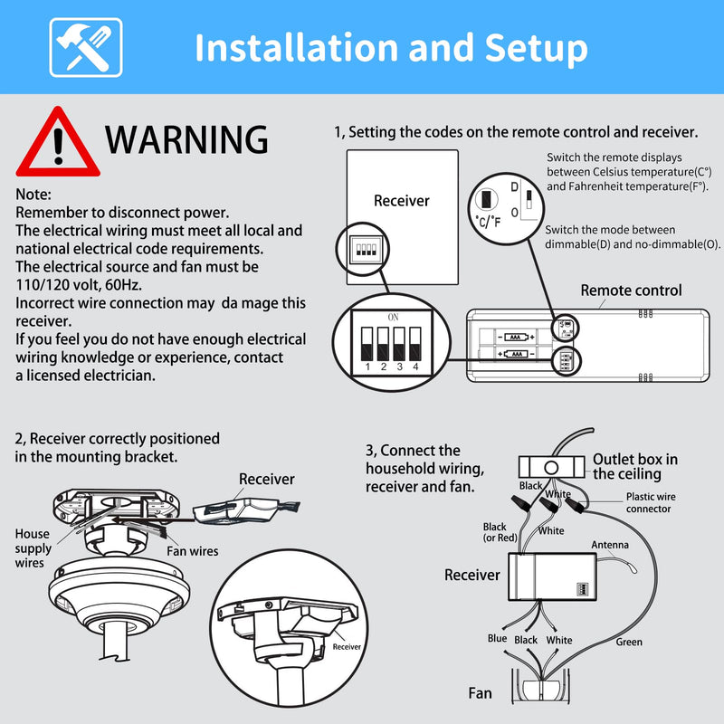 Universal Thermostatic Ceiling Fan Remote Control Kit Replacement for Hampton Bay Home Decorators Collection Hunter Harbor Breeze,w/Speed Control Timer Light Dimmer,for 2AAZPHD3/HD3 KUJCE10320/TR222A HD3 Fan Remote Kit