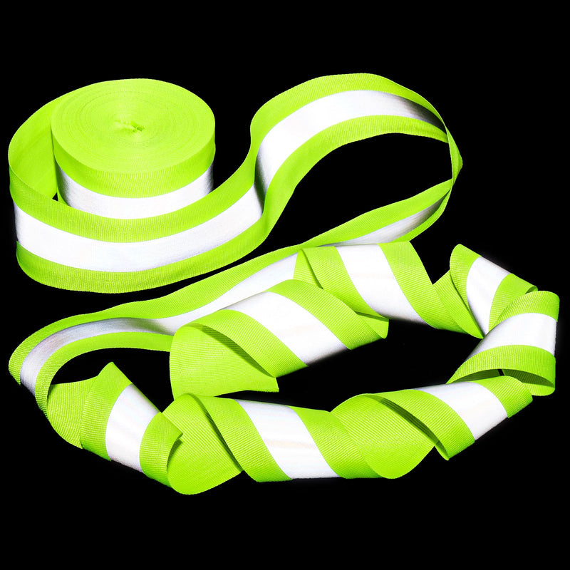 Tlence 2 Rolls 2" x 66ft Reflective Ribbon, High Visibility Reflective Tape Strip, Sew On Safety Fabric Material, Silver Florescent Warning Strip Webbing for Walking Cycling Clothes Backpacks at Night