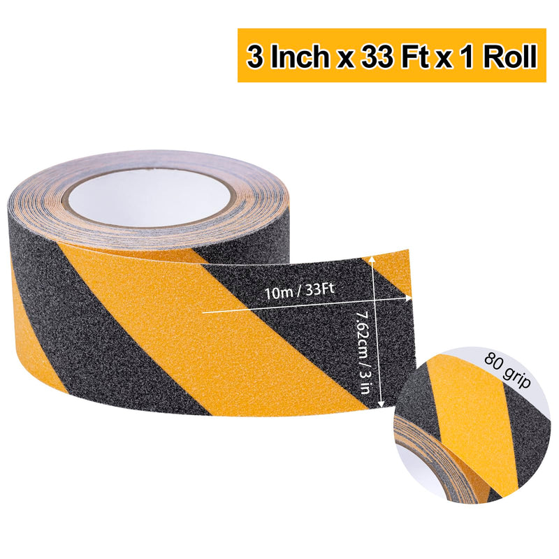 Grip Tape 3 Inch x 33 Ft, Black & Yellow Anti Slip Tape for Stairs, Heavy Duty Anti Slip Traction Tape, Waterproof Grip Tape Safety Non Skid Roll for Outdoor, Indoor, Stair, Step, Ramp 3 inch -1