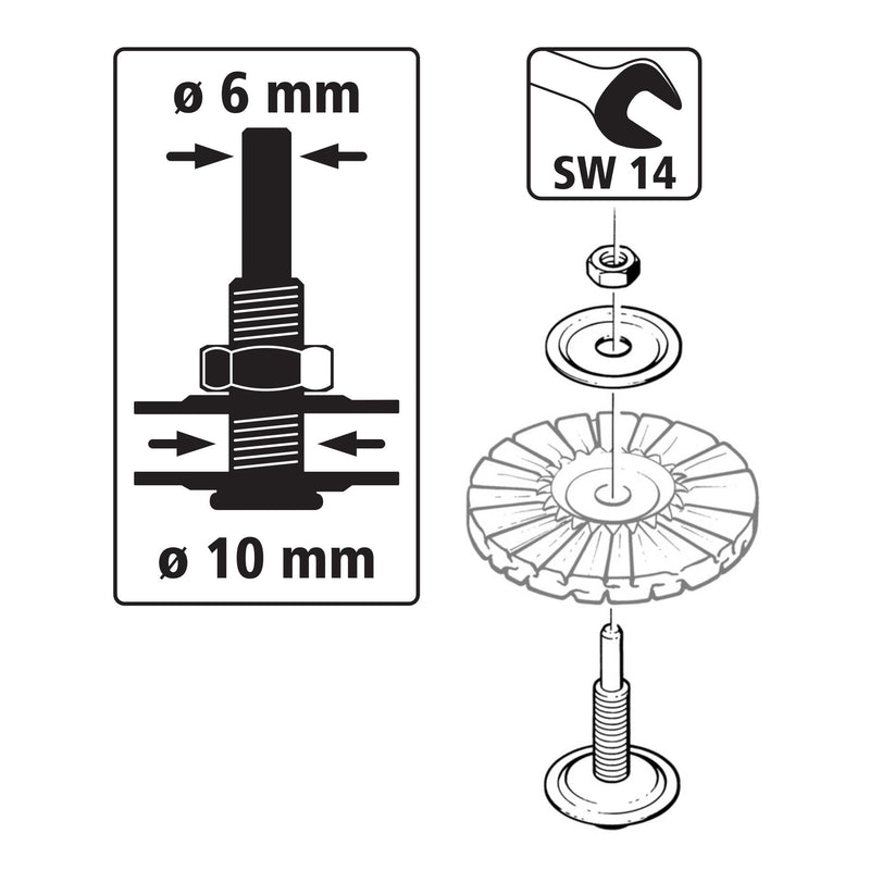wolfcraft Mandrel for bore, 10 mm, 2116000, for optimal concentricity of grinding and polishing discs without shaft 10 mm, shaft 6 mm