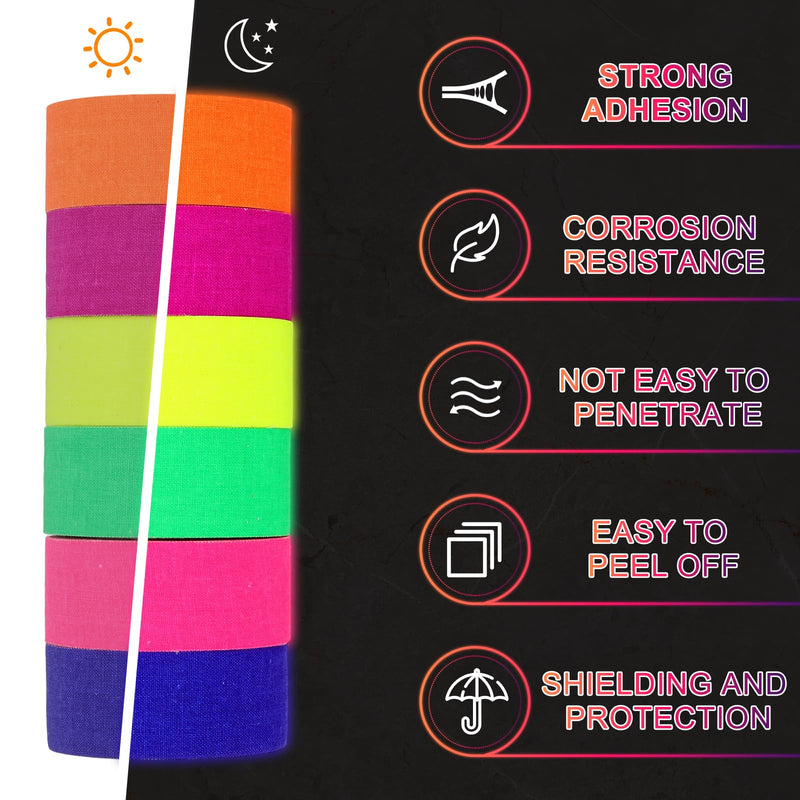 PATIKIL 1 Inch x 16 Feet Neon Gaffer Cloth Tape, 6 Roll Fluorescent Blacklight Reactive Glow in The Dark Tape for Dance Floors Glow Party Supplies, Green 1" x 16ft