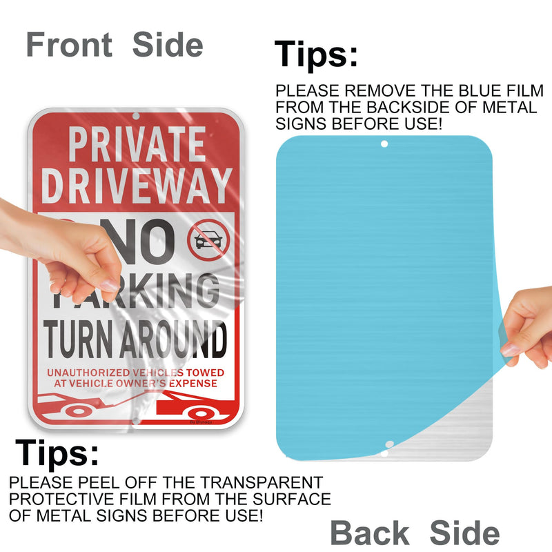 2Pack Private Driveway No Turn Around Sign, 14” x10” No Parking Signs with 36” Alloy Stake, Fade Resistant Reflective Aluminum,Waterproof, Easy to Mount 2Pack with Alloy Stake