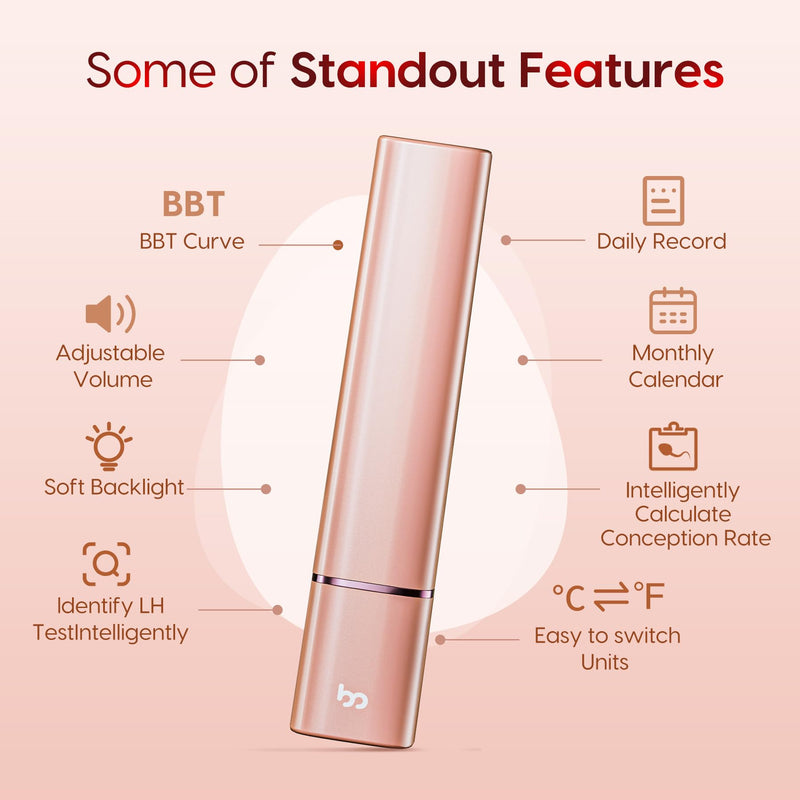 [Australia - AusPower] - Femometer Smart Basal Body Thermometer, BBT Thermometer with Backlight LED Screen, Fertility/Period Tracker with Femometer APP, Automatic Data Recording, Lipstick Shape, Easy to Use and Carry, Gold 