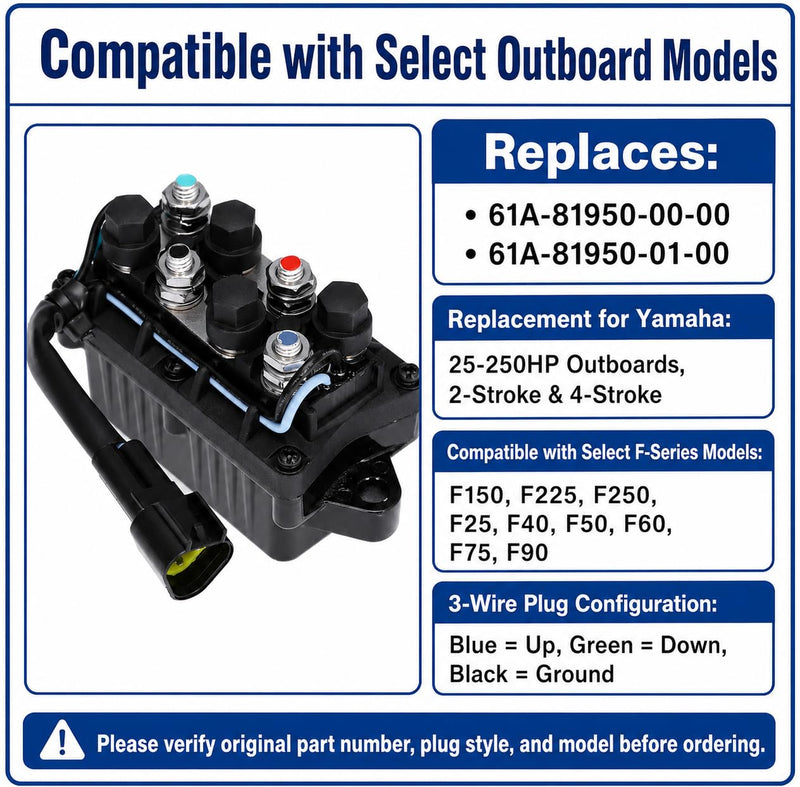 Hoypeyfiy Power Trim and Tilt Relay Assembly, Replacement for Yamaha 25-250HP Outboards 2 & 4 Stroke, 3-Wire Boat Trim Relay with Blue Green Black Wires, Replaces 61A-81950-00-00 61A-81950-01-00
