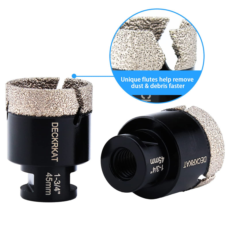 [Australia - AusPower] - Diamond Hole saw, 1-3/4" Hole Saw for Tiles Granite Marble Ceramic Glass Porcelain, 45mm Core Drill Bit with 5/8-11 Thread and 3/8” Hex Shank Adapter for Angle Grinders & Drills 1-3/4"(45mm) 