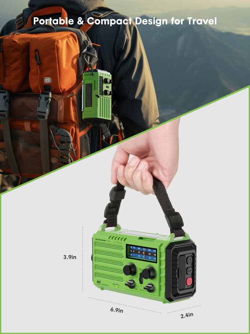 [Australia - AusPower] - Weather Radio Raynic Solar Hand Crank Emergency Radio 5 Ways Powered AM/FM/SW/NOAA Weather Alert Portable Radio with Flashlight, Reading Lamp (Green) Green 