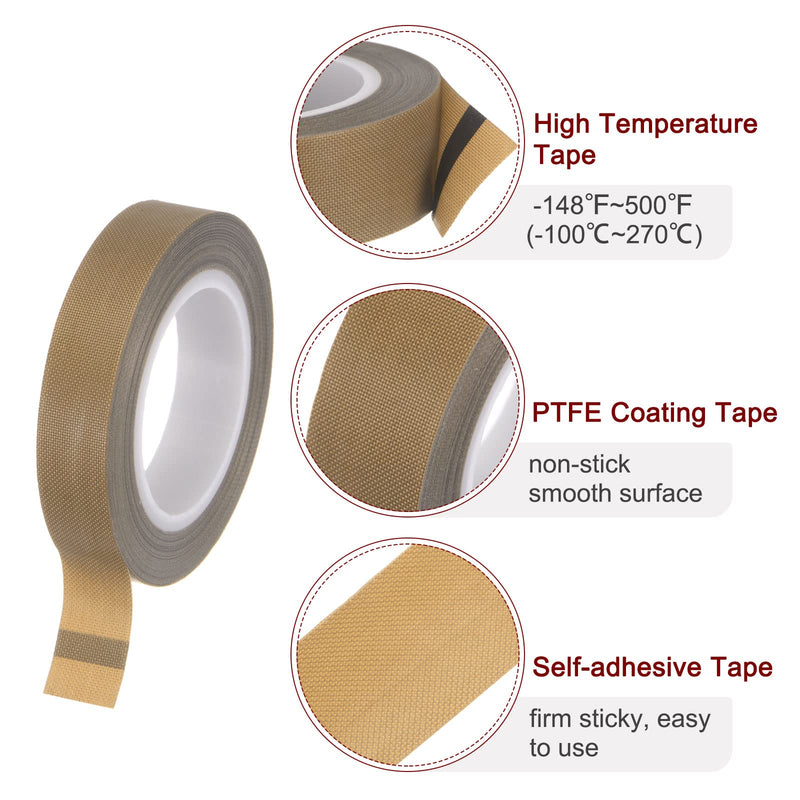 HARFINGTON Fabric PTFE Tape Roll, 0.5" x 33 ft High Temperature PTFE Adhesive Tape 0.18mm Thickness for Vacuum Sealer Machine Hand Impulse Sealers, Brown