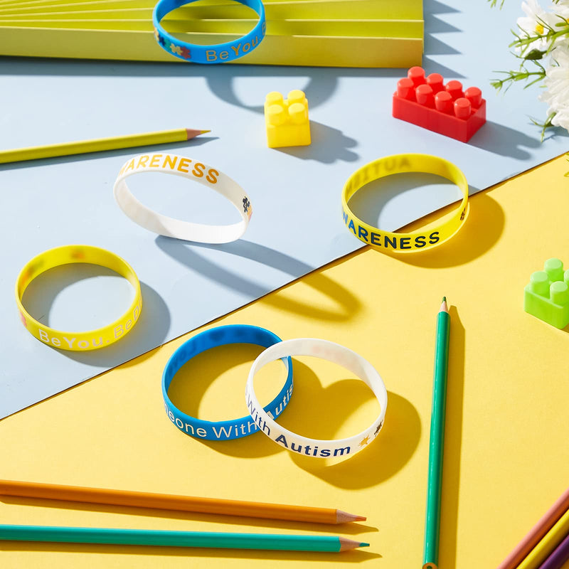 [Australia - AusPower] - Chivao 36 Packs Autism Awareness Wristbands Unisex Puzzle Pieces Silicone Bracelets Motivational Wristband Silicone with Inspirational Messages for Adult Woman Man Teens 