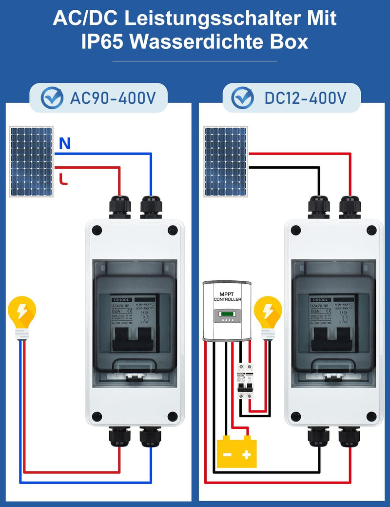 [Australia - AusPower] - DIHOOL 60 Amp Solar Panel Disconnect Switch, DC Miniature Circuit Breaker with DIN Rail Box 60 Amp UV-Proof 