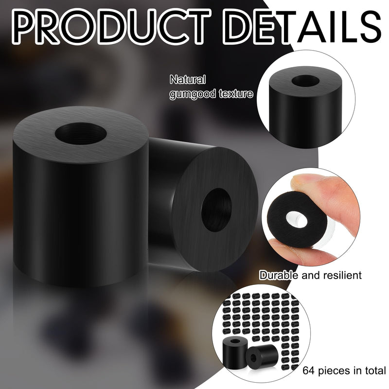 Fabbay Multi Purpose Rubber Spacer Black Rubber Bushings 3/4 Od x 1/4 ID x 3/4 Inch Grommets Washers for Vibration, Bolts, Home, Car Accessories(64 Pcs) 64