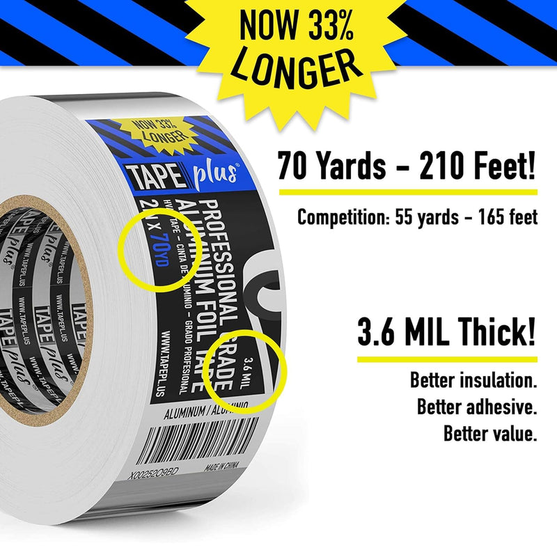 TapePlus Aluminum Foil Tape - HVAC & Ductwork Sealing with HVAC Tape - Metal Ductwork Insulation & Moisture Protection - Heat-Resistant Performance to 250°F - 2 in x 70 yd, Pack of 1, Silver 1 Pack