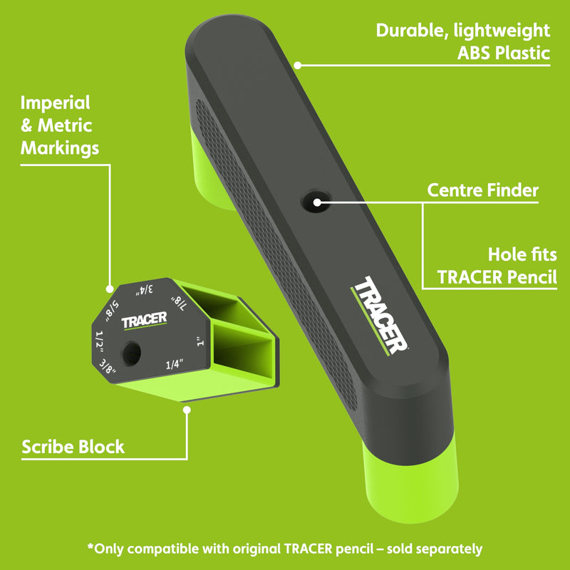 Tracer Marking Guide Set - Center Finder & Scribe Block With Hole That Fits Tracer Deep Hole Carpenters Pencil
