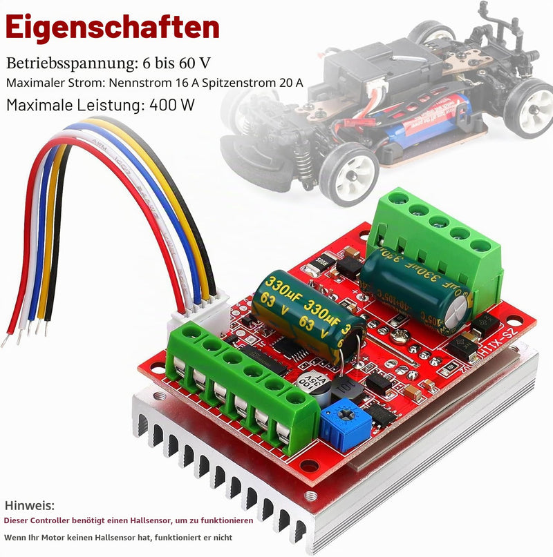 DC 6-60V 400W BLDC Brushless Three Phase Motor Driver PWM Salon Motor Control Circuit Board 12V 24V 48V with Forward/Reverse/Stop/Brake Function red