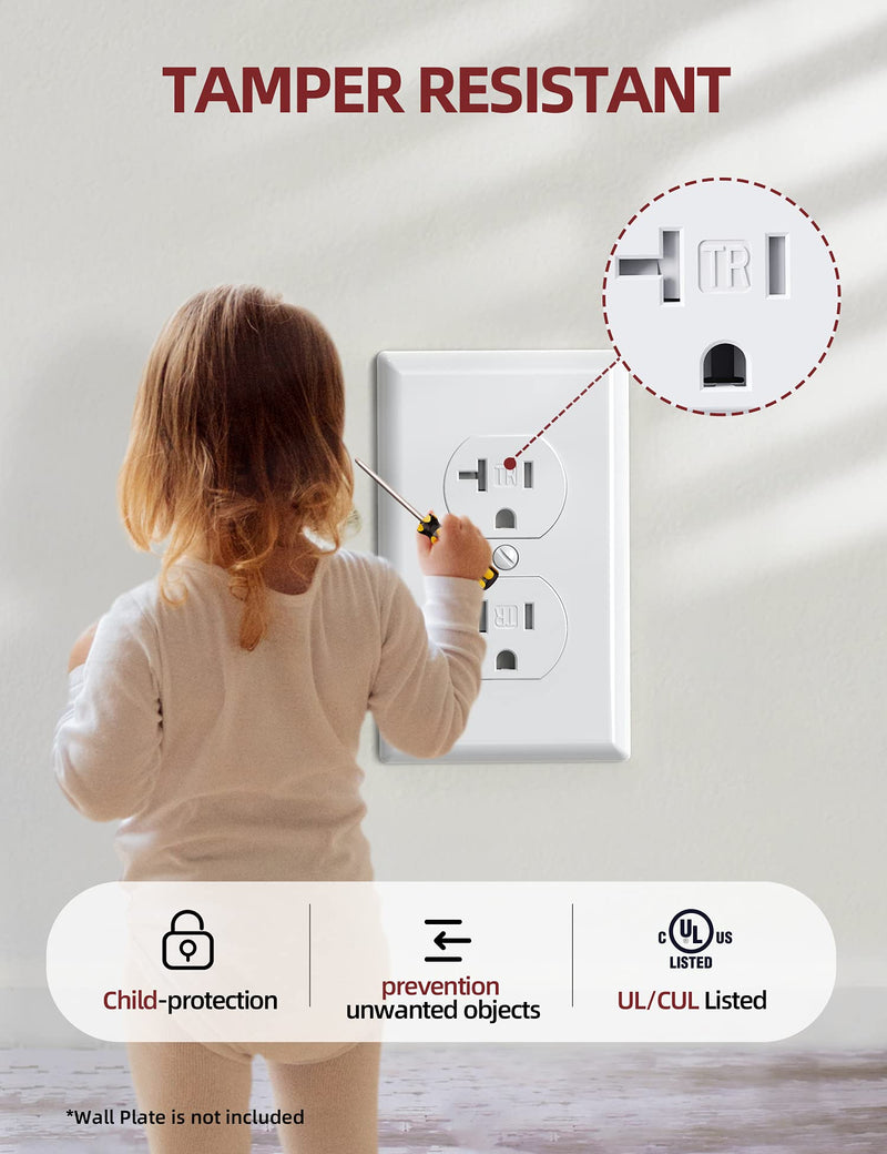 [Australia - AusPower] - AIDA Duplex Electrical Receptacle Outlets, 20Amp 125V Wall Outlet, Residential, TR, 3-Wire, Self-Grounding, UL Listed, Push & Side Wire, White (10 Pack) 10 Pack 